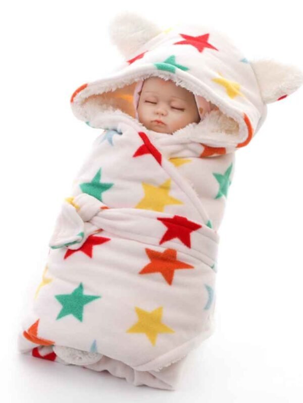 Wholesale Custom Soft Warm Sleeping Bags Lamb Cashmere Fleece Baby Swaddle Wrap Bear Ears Winter Wool Woven Modern Solid PK