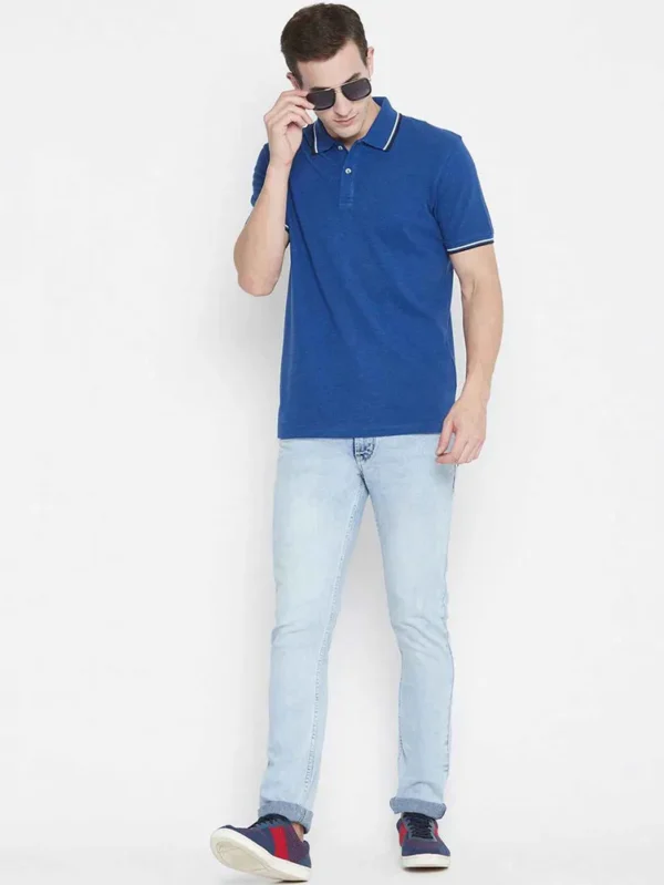 Blue Turn Down Collar Polo Shirt