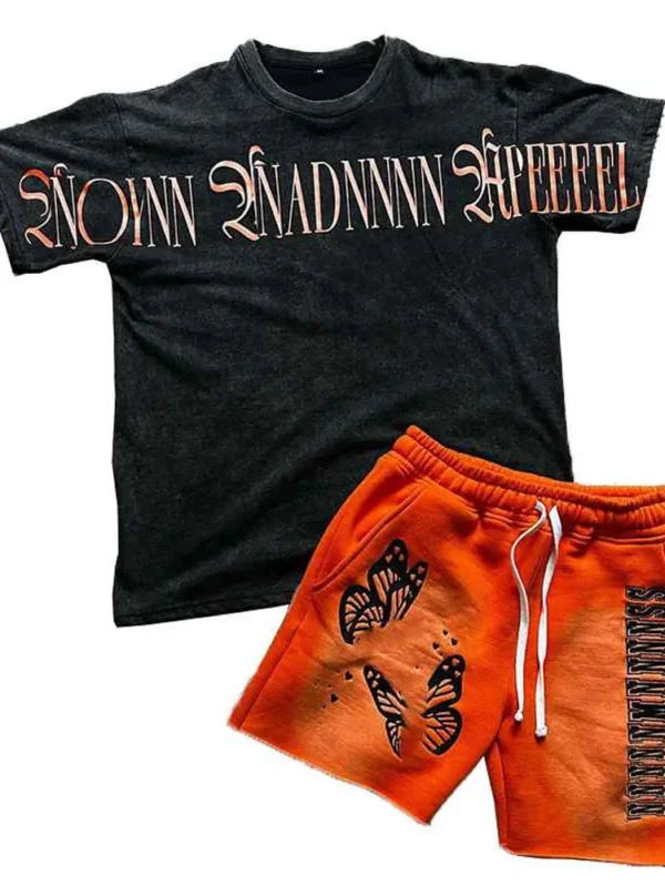 Custom Logo Letter Print Short Two Piece Set For Men