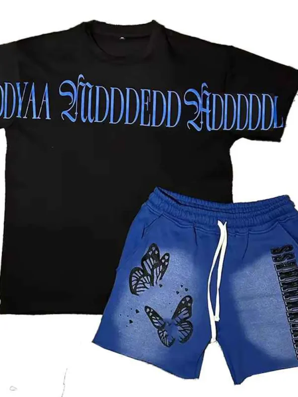 Custom Logo Letter Print Short Two Piece Set For Men