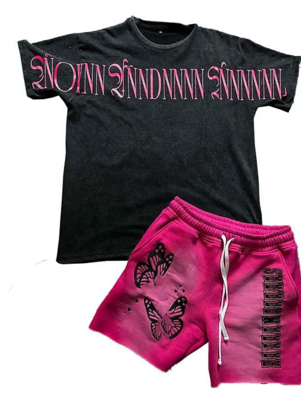 Custom Logo Letter Print Short Two Piece Set For Men