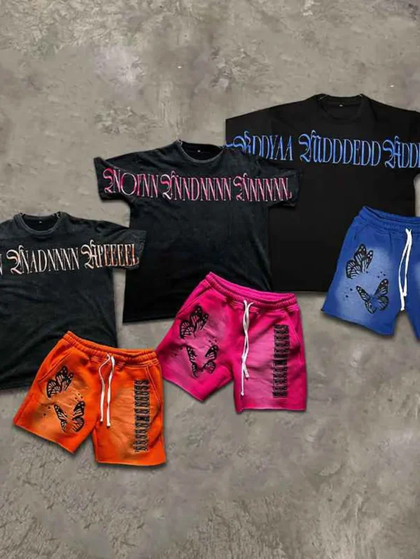 Custom Logo Letter Print Short Two Piece Set For Men