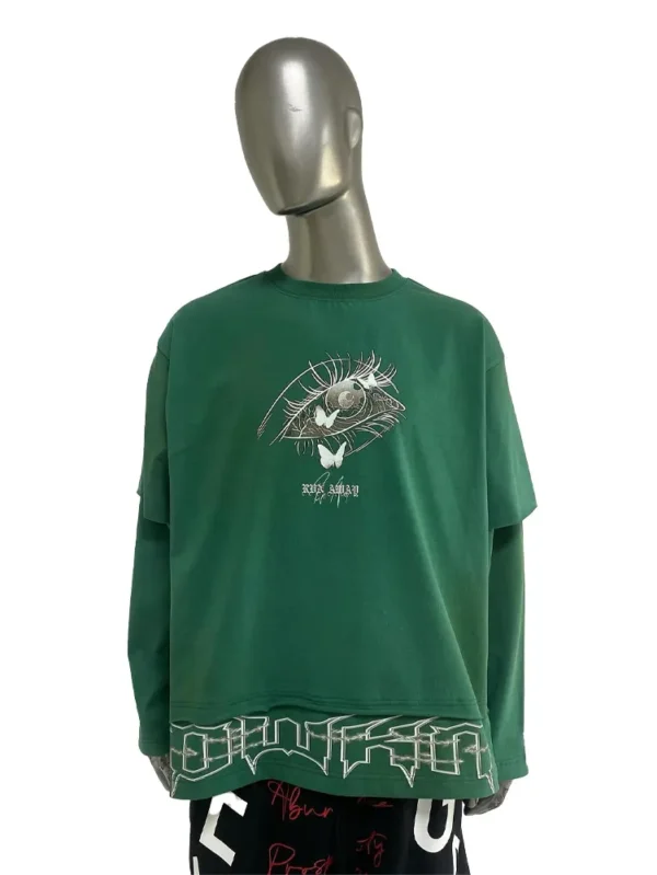 Embroidered Boxy Cropped Mock Neck Shirt