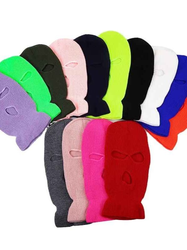 Motorcycle Windproof Full Face Knit Hats Custom Skimask Men Warm Wool Balaclavas Embroidery Winter Hats Knitted 3 Holes Ski Mask