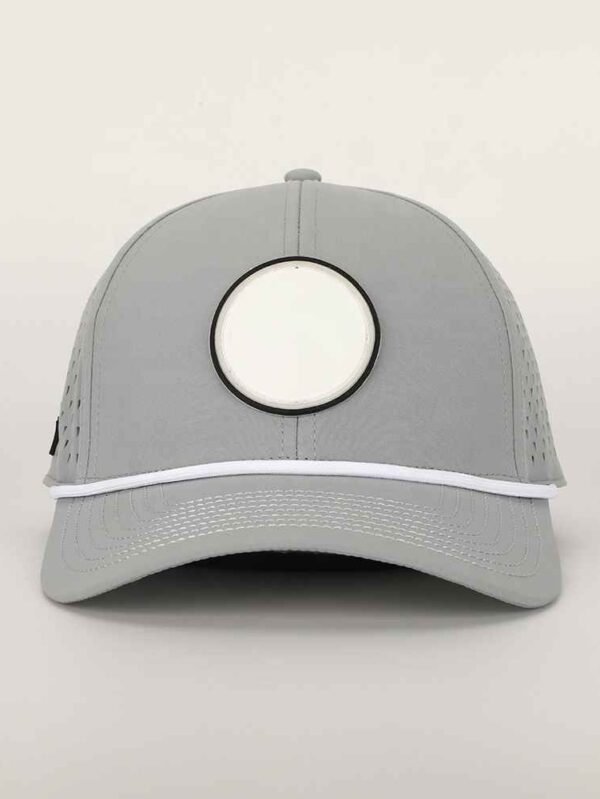 Wholesale Custom Logo 6 Panel Grey Polyester Performance Sport Dad Hat Laser Cut Hole Golf Baseball Cap