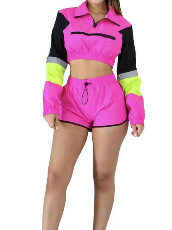 Reflective Women's Zip Crop Jacket Set