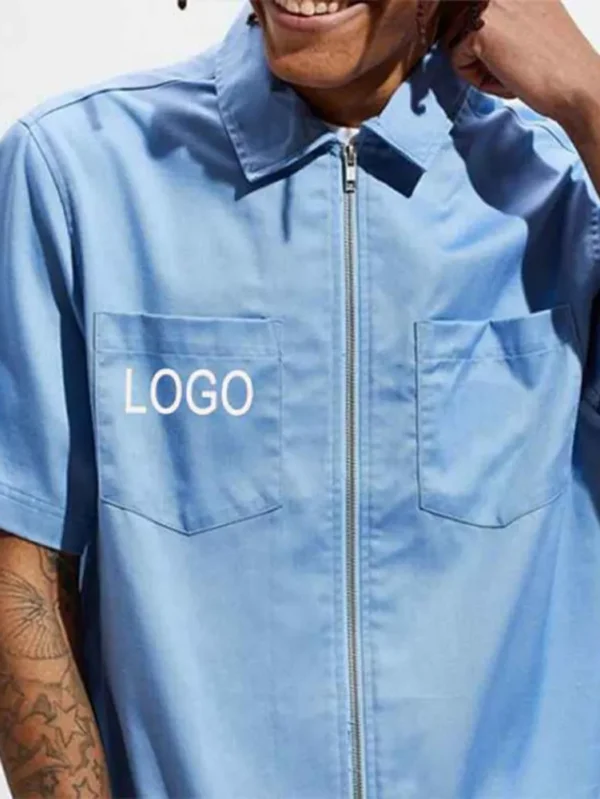 Short-Sleeved Casual Men’s Zip-Up Shirt