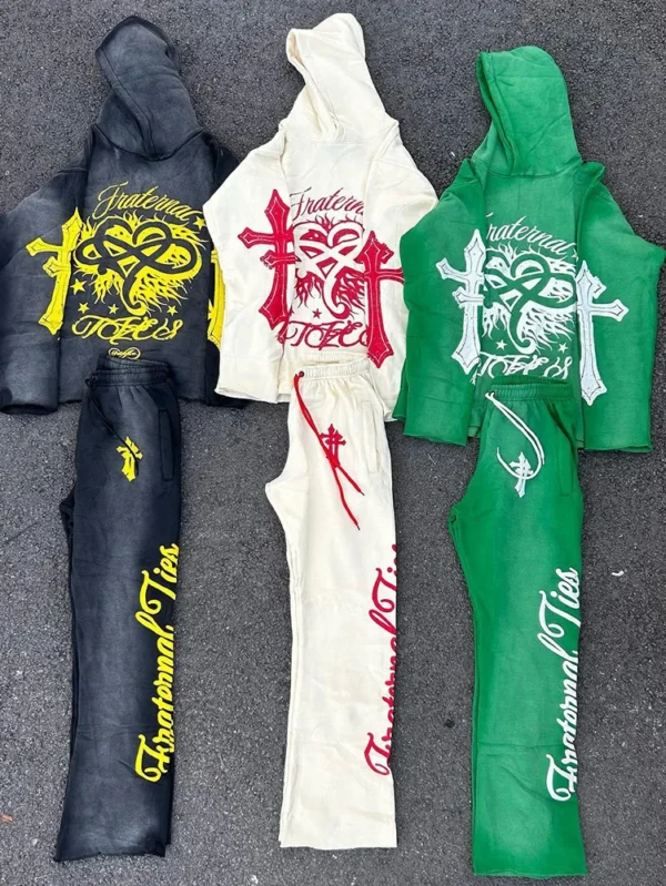 Custom Logo Tracksuit Vintage Dyed Style