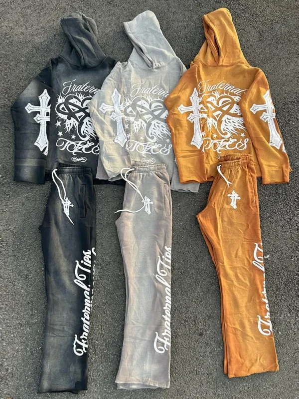 Custom Logo Tracksuit Vintage Dyed Style