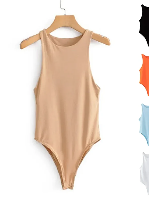 Elegant Women’s Sleeveless Ribbed Jumpsuit Bodysuit Top