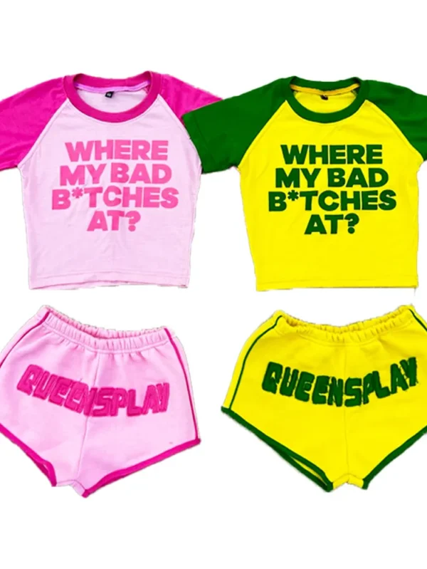 Embroidered Women’s Crop Top and Short Set