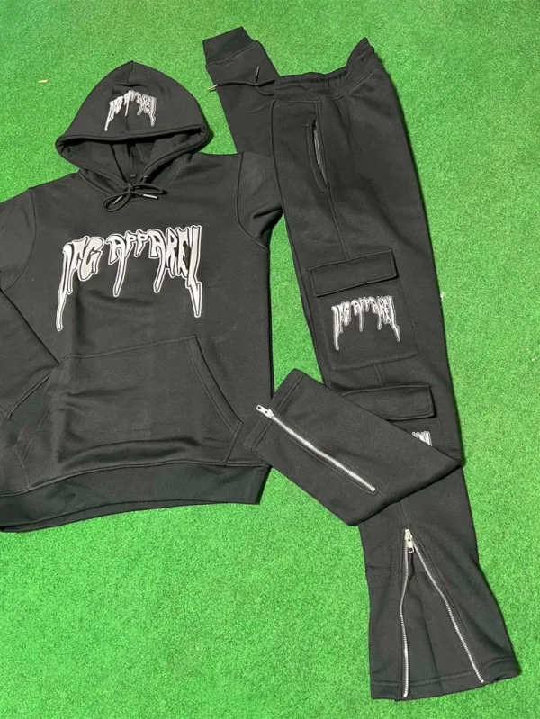 Flared Tracksuit Men Streetwear Puff Print