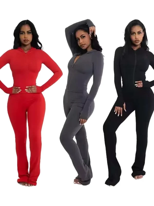 High-Quality Red Hoodie and Flared Pants Set