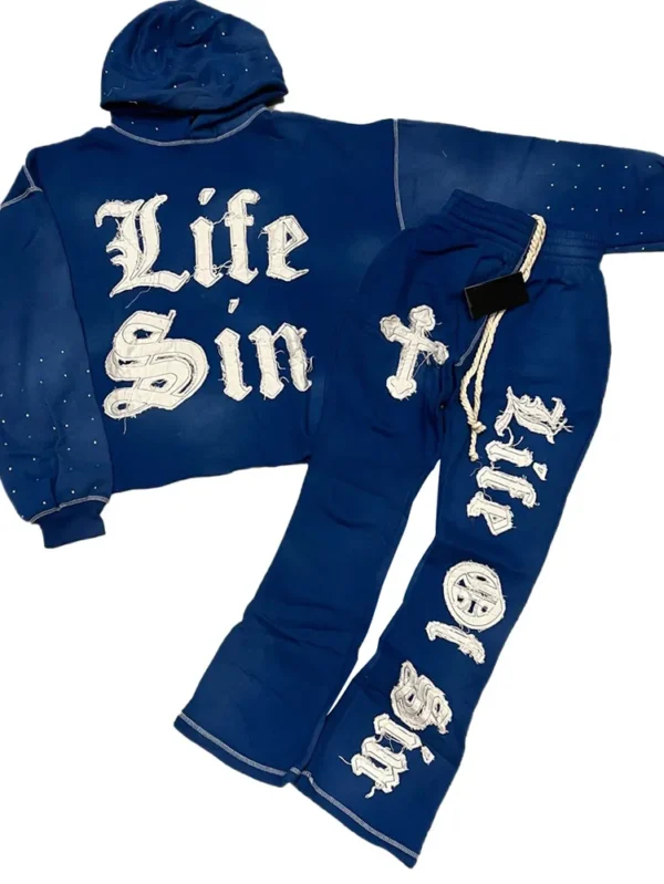 Oversized Rhinestone Patch Sweatpants & Hoodie