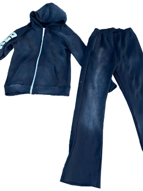 Stylish Embroidered Distressed Patch Hoodie Tracksuit