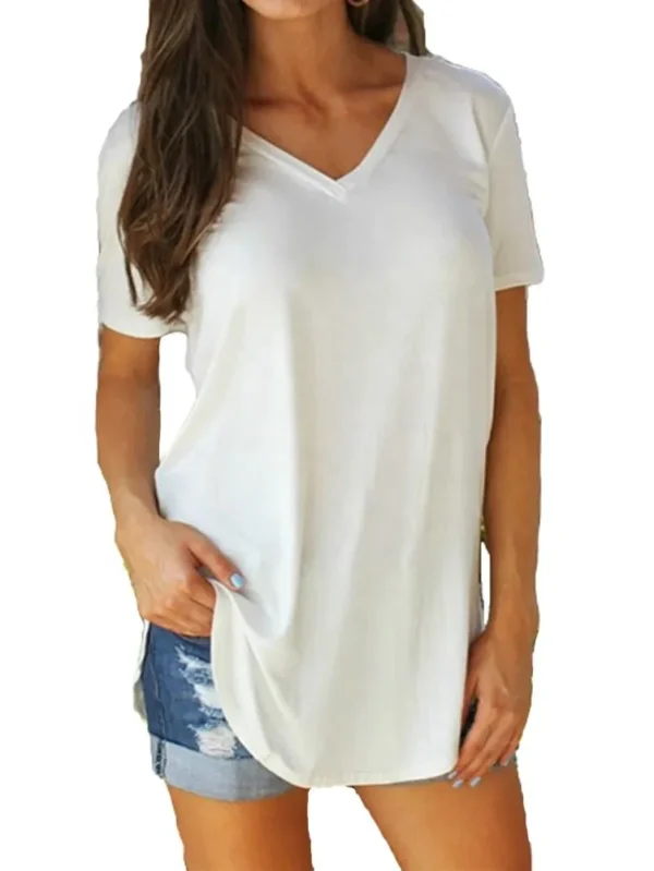 Stylish Ladies' Printed Blank V-Neck T-Shirt