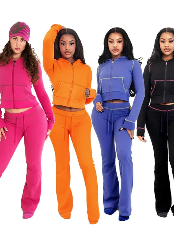 Trendy Women’s Zipper Hoodie and Flared Pants