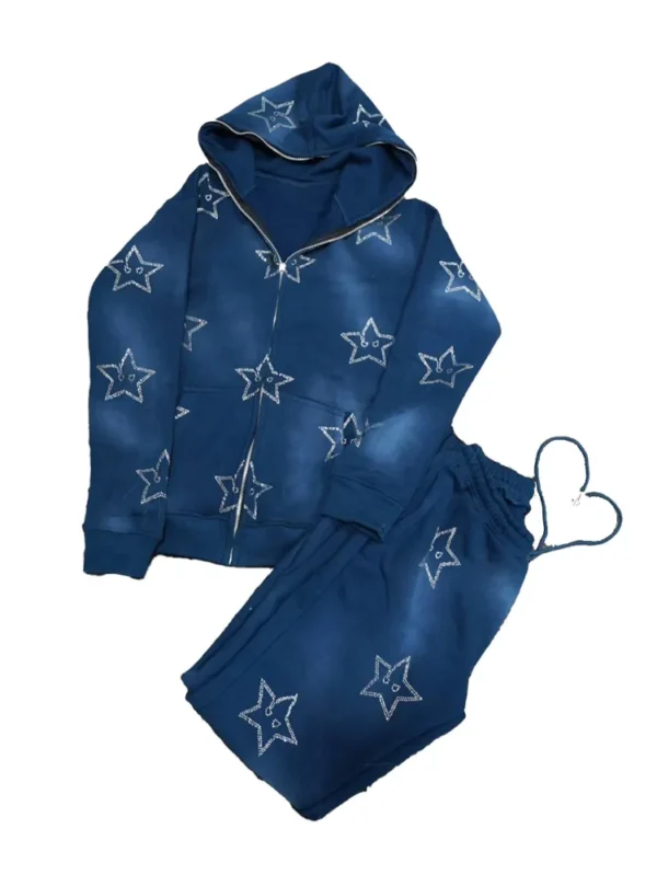 Stylish Rhinestone Tracksuit: Hoodie & Sweatpants