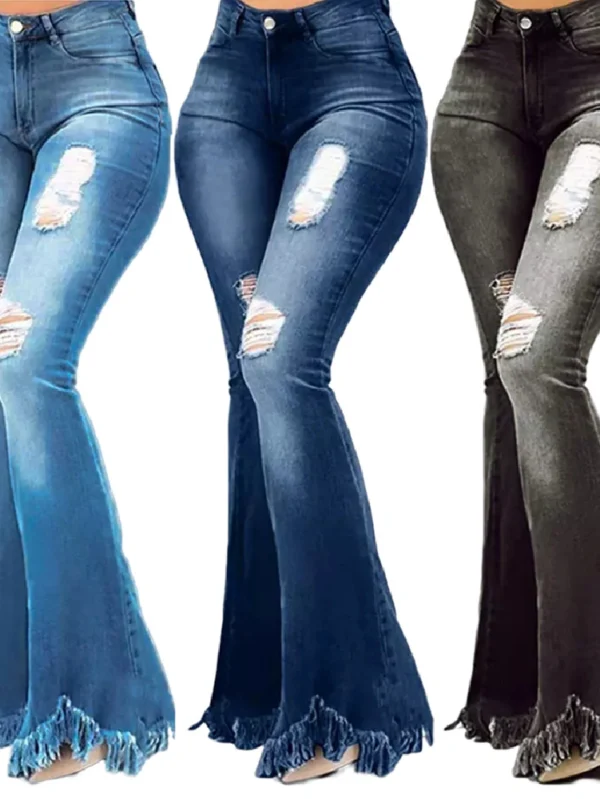 Chic Women’s High-Waist Bell Bottoms Denim Pants