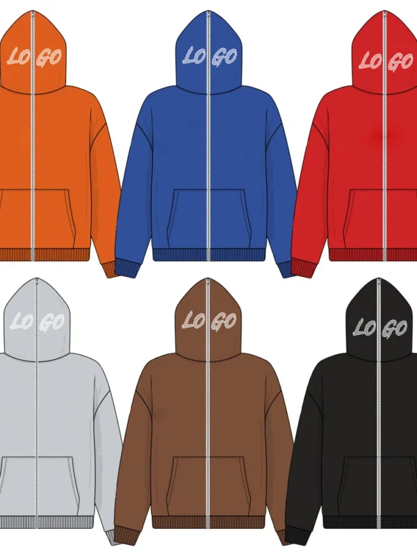 Custom Logo Full Face Zip Up Hoodie Sweatshirt