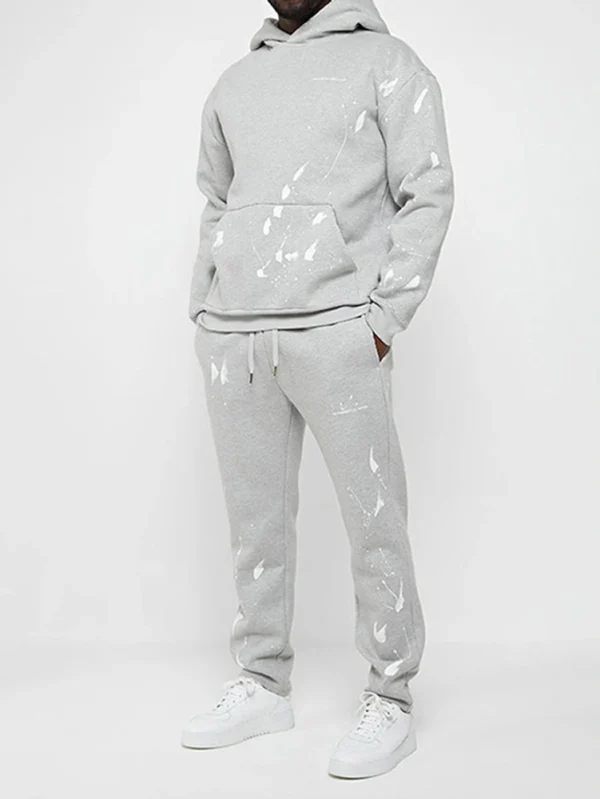 Custom Men’s Grey Distressed Paint Splatter Hoodies