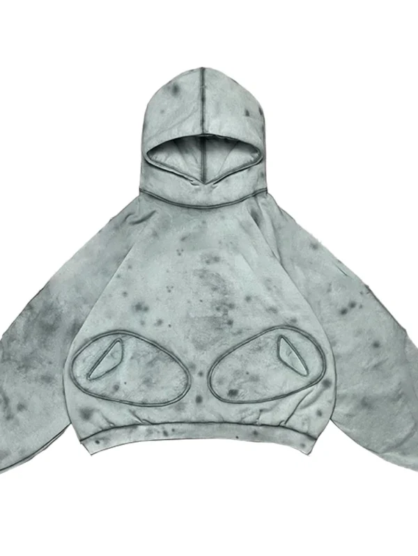 Distressed Pullover Hoodies for Men in Acid Wash