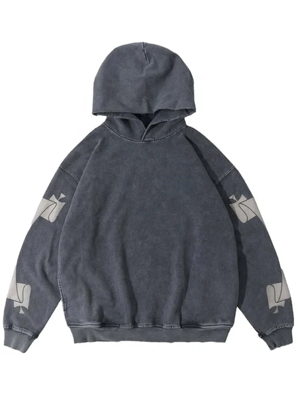 Embroidered Patch Logo Cut Edge Applique Oversized Hoodie