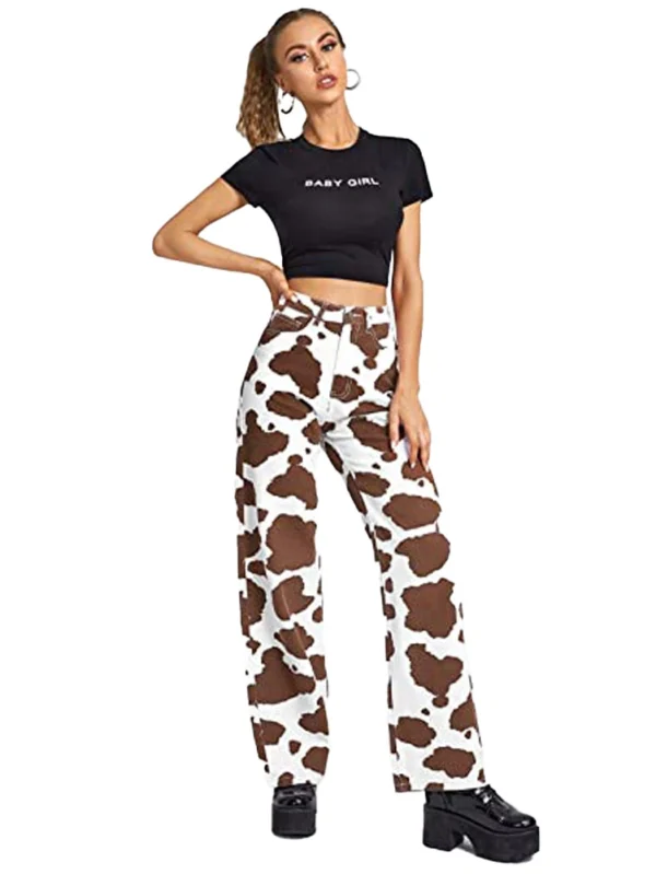 Fashionable High-Waisted Leopard Print Ladies Jeans