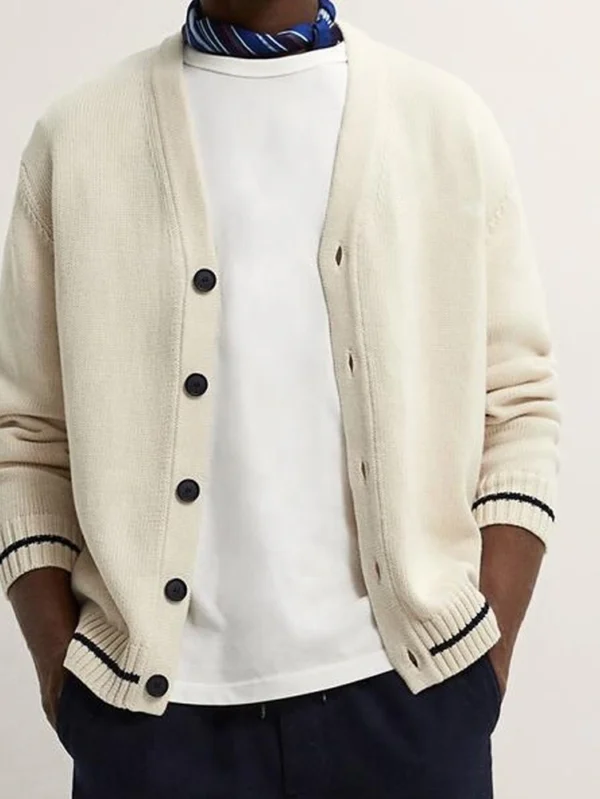 High-Quality Custom Embroidery Men's Wool Blend Cardigan Sweater