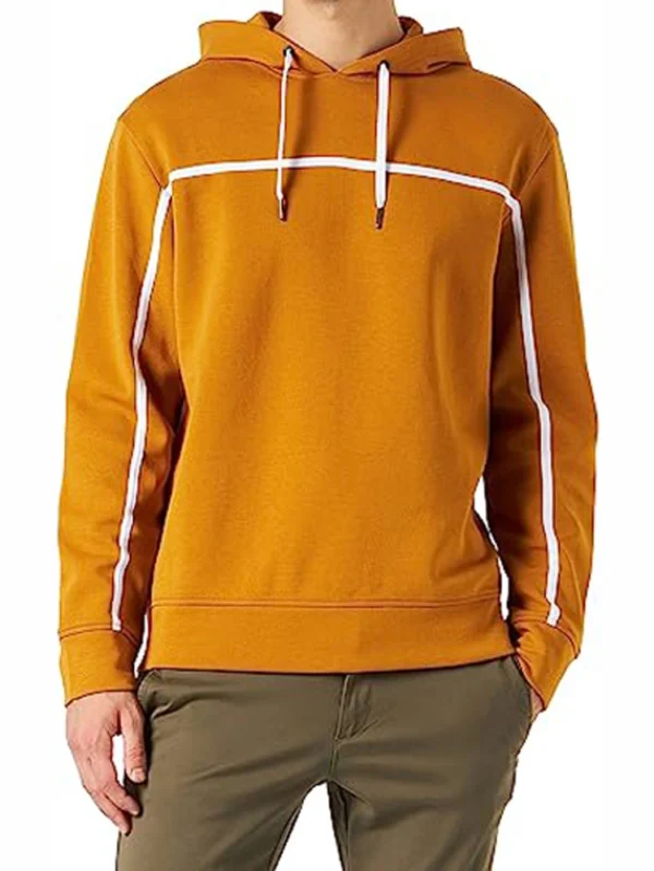 Men's Black Hooded Fashion Sweatshirt with Contrast Piping