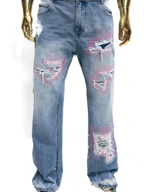 Men's Flared Patchwork Jeans for Summer Hip Hop Style