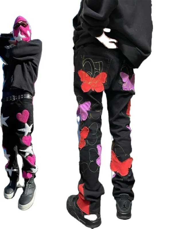 Stylish Plus Size Black Flared Streetwear Jeans for Men