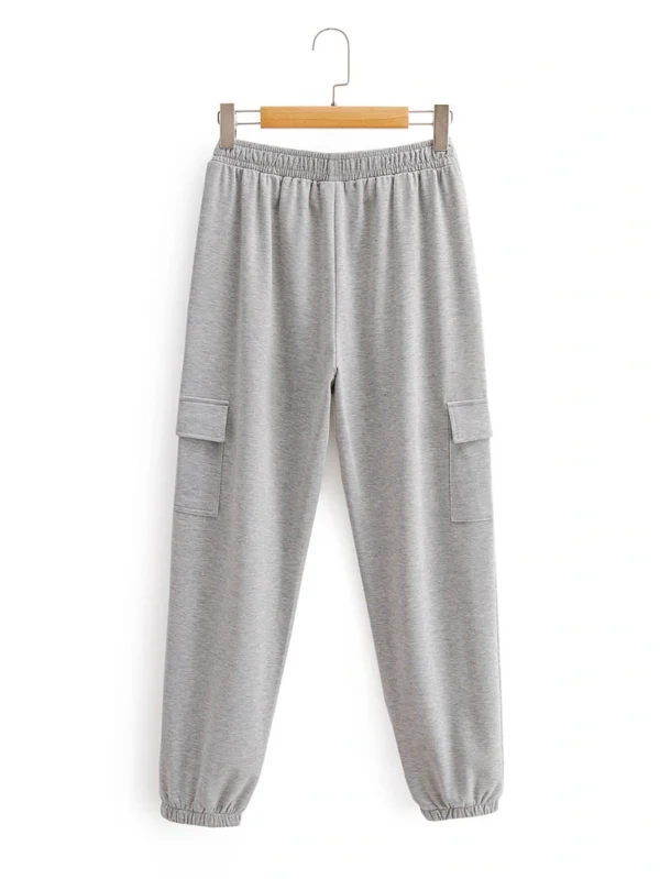 Trendy Grey Casual Sport Pants with Cargo Design