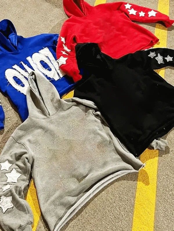 Vintage Style Distressed Acid Wash French Terry Hoodies