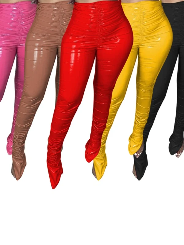Women’s Solid PU Leather Skinny High Waist Trousers